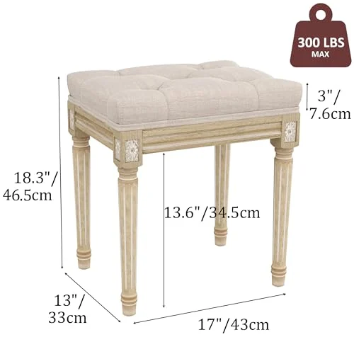 Vintage Upholstered Vanity Stool for Makeup and Dining Use showcase