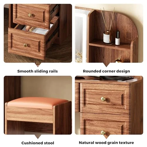 Walnut Vanity Desk with Mirror and 9 Drawers for Organized Makeup unboxing