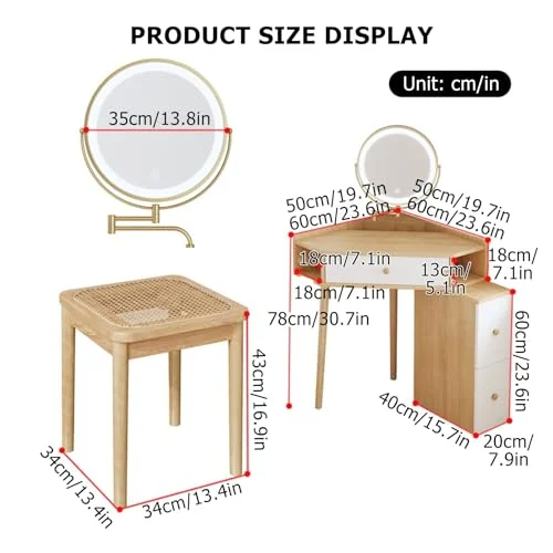 White Corner Vanity Desk with Adjustable Brightness for Bedrooms results