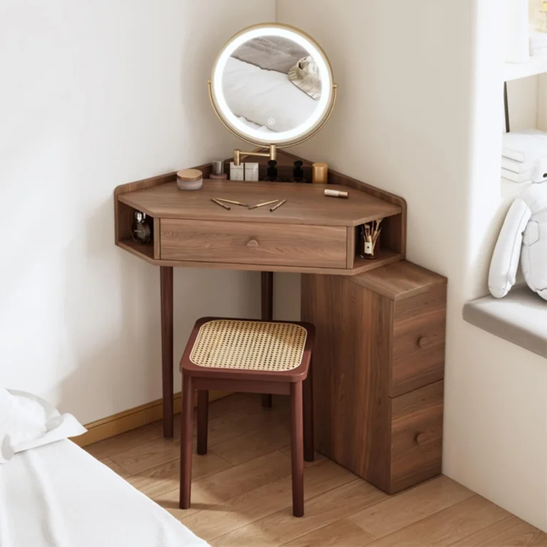 White Corner Vanity Desk with Adjustable Brightness for Bedrooms review