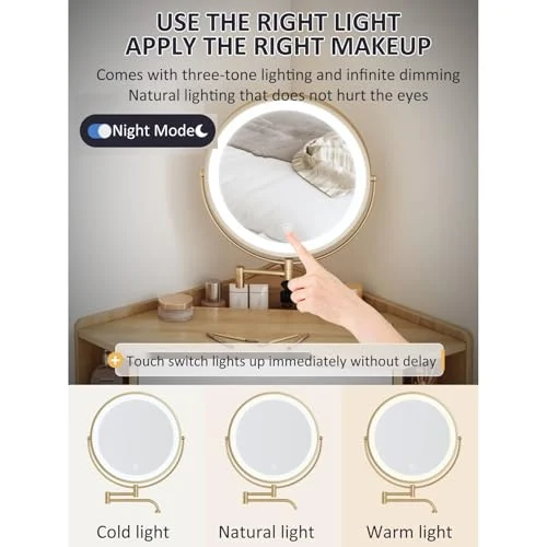White Corner Vanity Desk with Adjustable Brightness for Bedrooms showcase