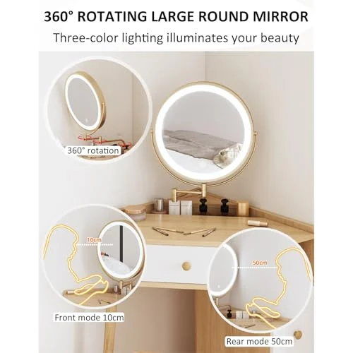 White Corner Vanity Desk with Adjustable Brightness for Bedrooms unboxing