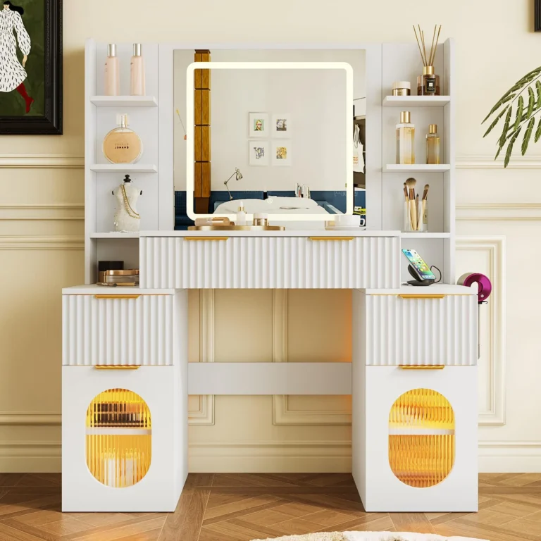 White Vanity with LED Light Modes and Multiple Storage Options review